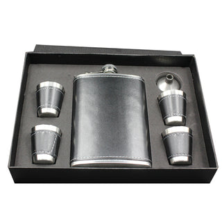 Black Leather Hip Flask Set