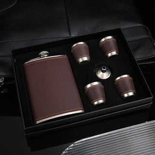 Deep Brown Hip Flask Set