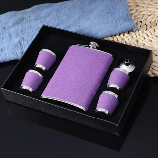 Purple 9OZ Portable Flagon Hip Flask Set with Cups Funnel