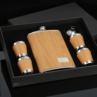 Brown 9 Oz Stainless Steel Hip Flask Set