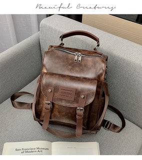 High Quality PU Brown Leather Backpack