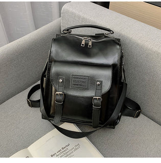 Black High Quality PU Leather Backpack