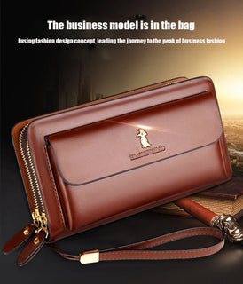 Double zipper men's retro luxury clutch wallet