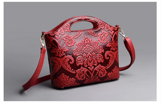 Womens Red High Quality Vintage Embossed Handbag